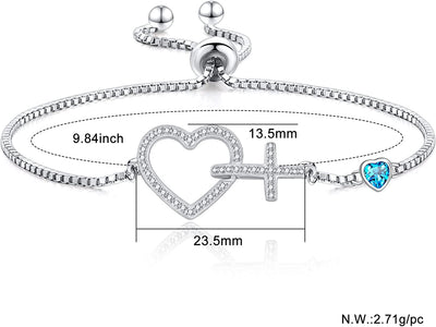 Heart Cross Sterling Silver Bracelet