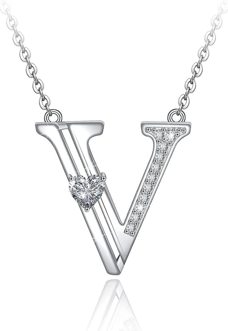 Initial Letter Heart Cubic Zirconia Sterling Silver Necklace