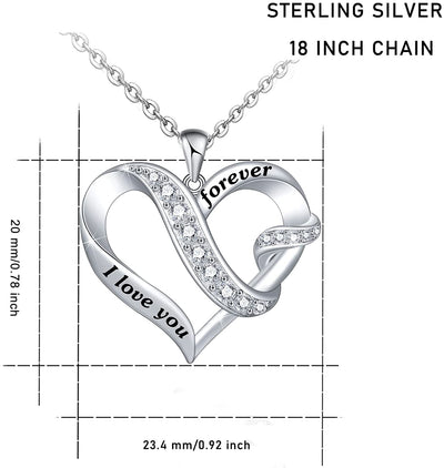 Ribbon Love Heart Sterling Silver Necklace