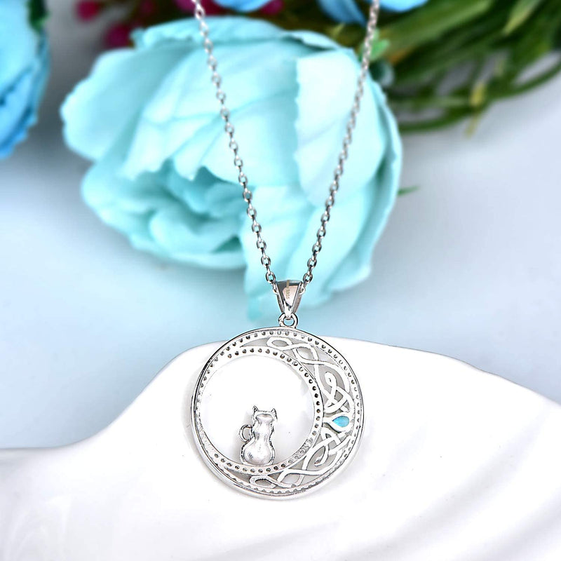 Celtic Moon Cat Sterling Silver Necklace