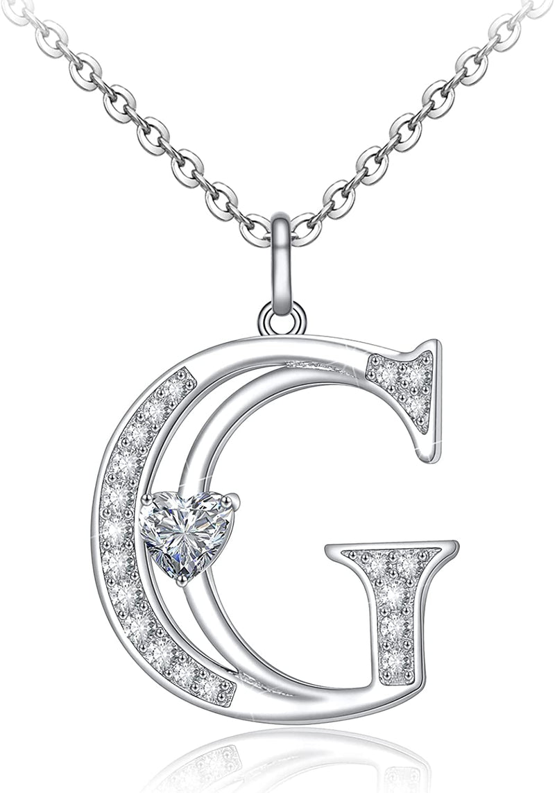 Initial Letter Heart Cubic Zirconia Sterling Silver Necklace