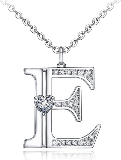 Initial Letter Heart Cubic Zirconia Sterling Silver Necklace