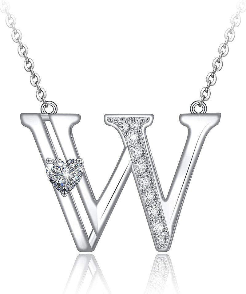 Initial Letter Heart Cubic Zirconia Sterling Silver Necklace