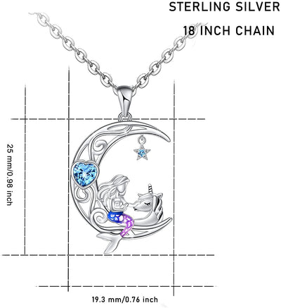 Mermaid And Unicorn Moon Sterling Silver Necklace