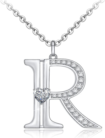 Initial Letter Heart Cubic Zirconia Sterling Silver Necklace