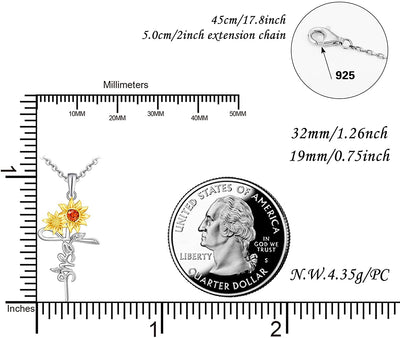 Jesus Sunflower Faith Cross Sterling Silver Necklace