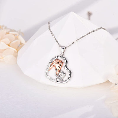 Lucky Horse And Girls Love Heart Sterling Silver Necklace