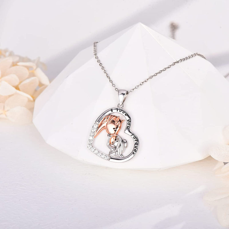 Lucky Horse And Girls Love Heart Sterling Silver Necklace