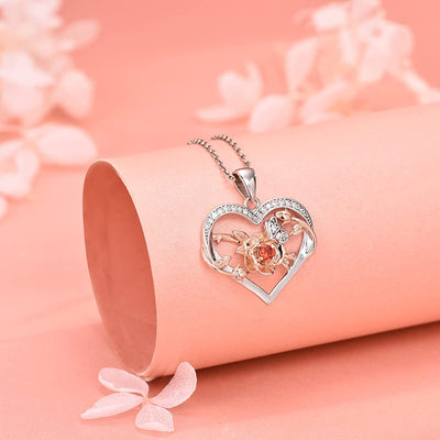 Rose Flower Heart Sterling Silver Necklace