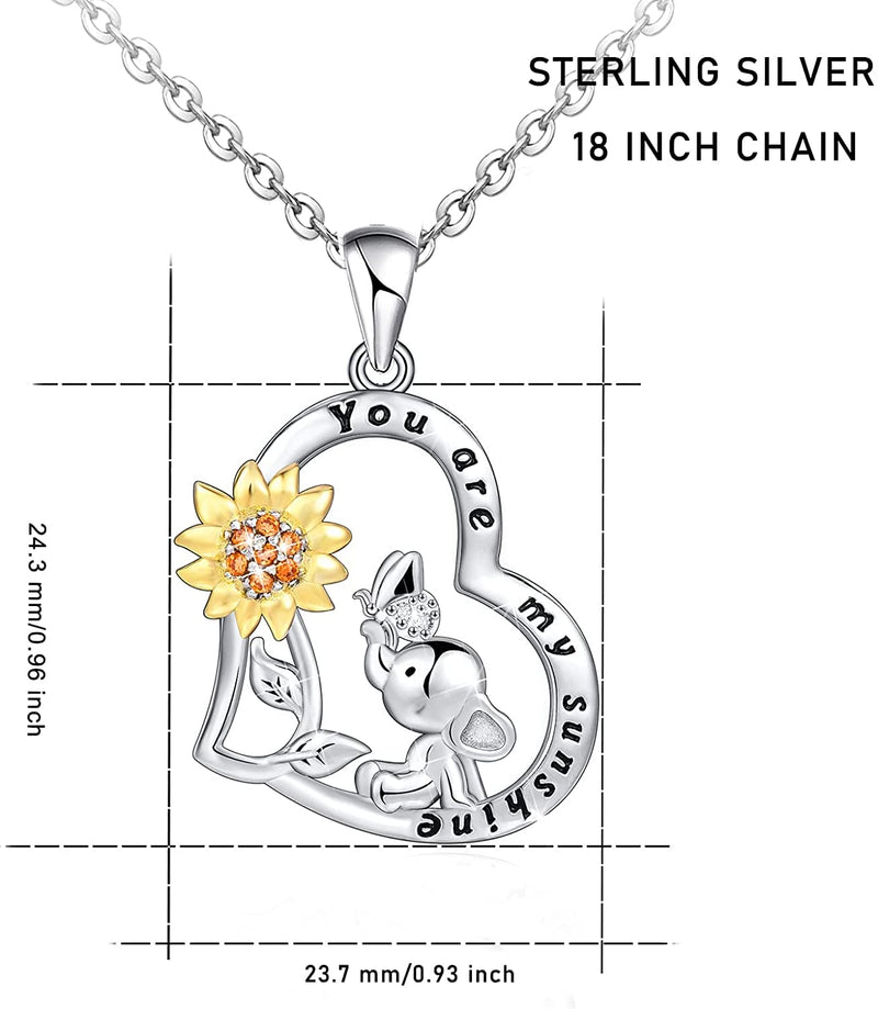 Lucky Elephant Sunflower Sterling Silver Necklace
