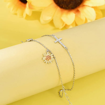 Sunflower Corss Sterling Silver Anklet