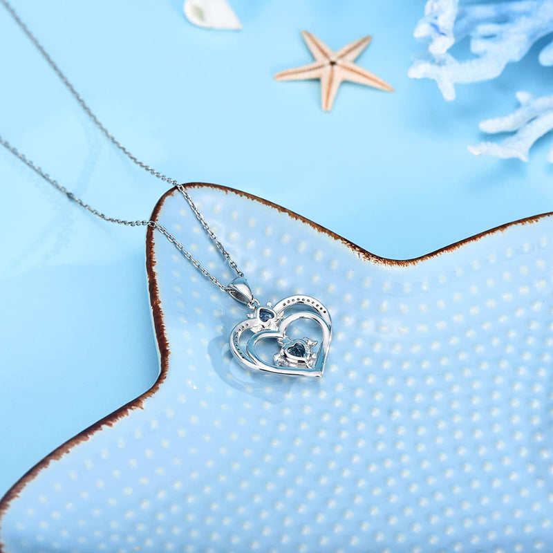 Double Turtle Love Heart Sterling Sliver Necklace