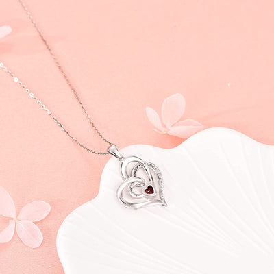 Double Love Heart Birthstone Sterling Sliver Necklace