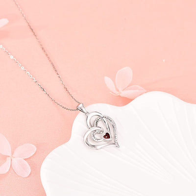 Double Love Heart Birthstone Sterling Sliver Necklace