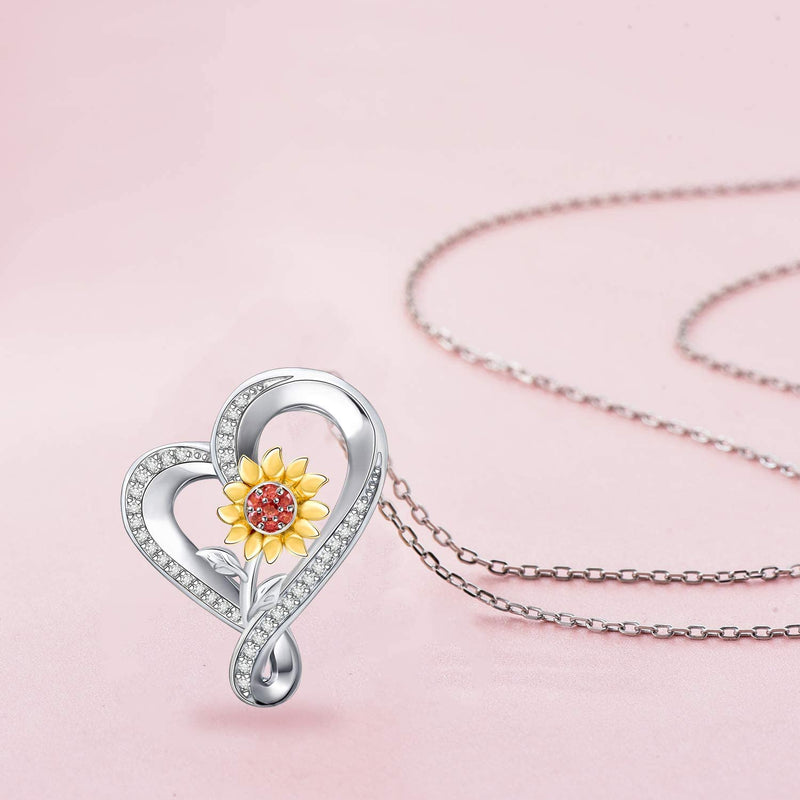 Sunflower Sterling Silver Heart Necklace