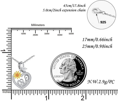 Sunflower Elephant Heart Sterling Silver Necklace