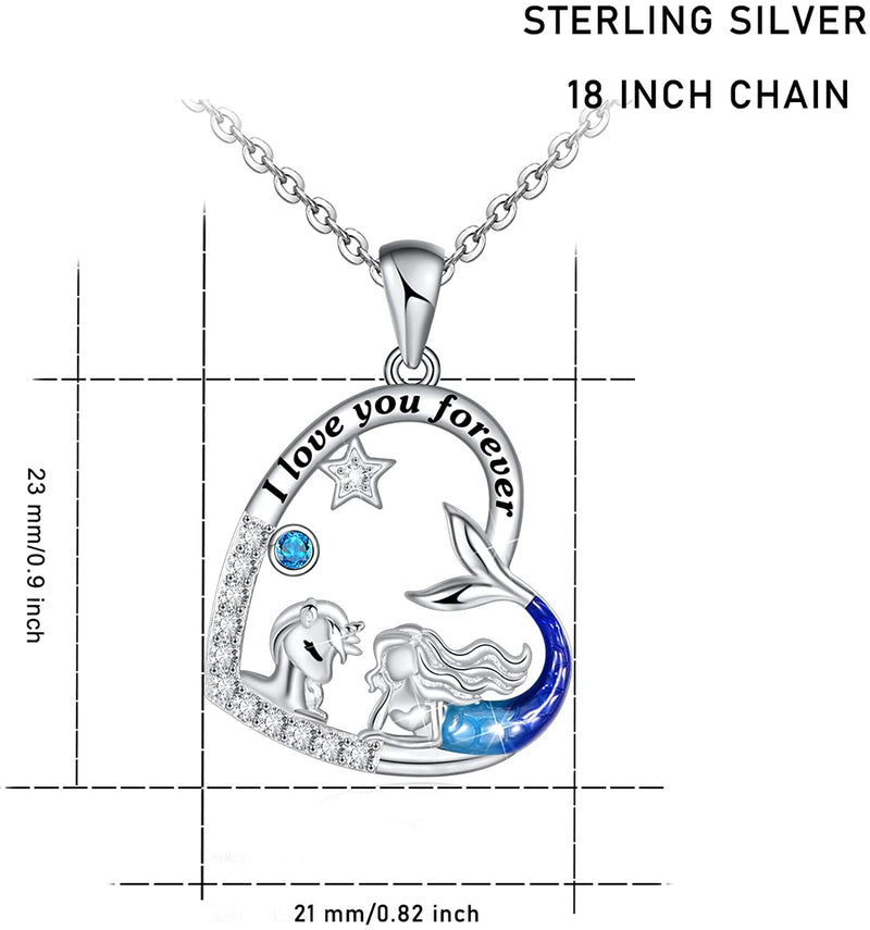 Mermaid And Unicorn Sterling Silver Necklace