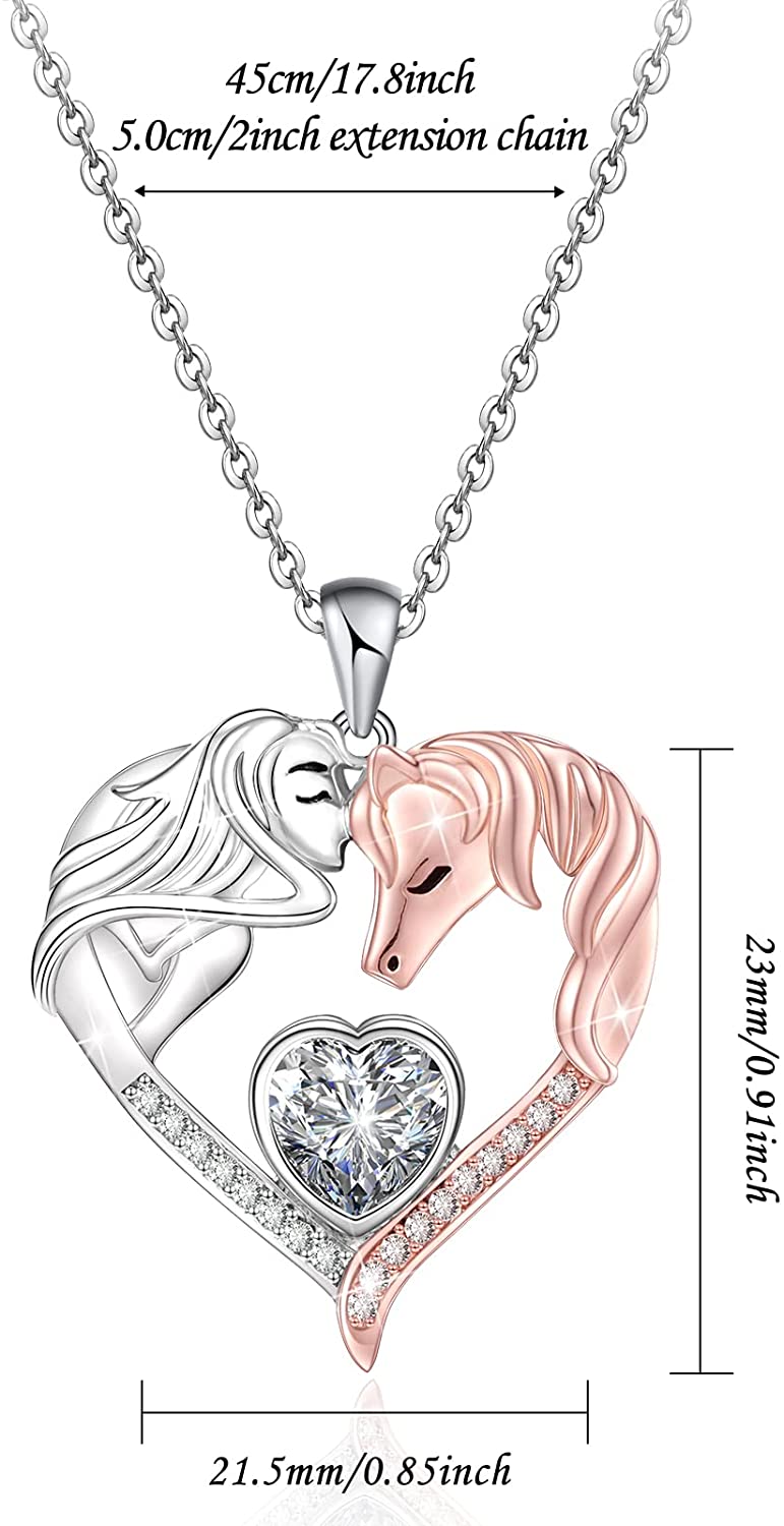 Horse And Girl Heart Sterling Silver Necklace