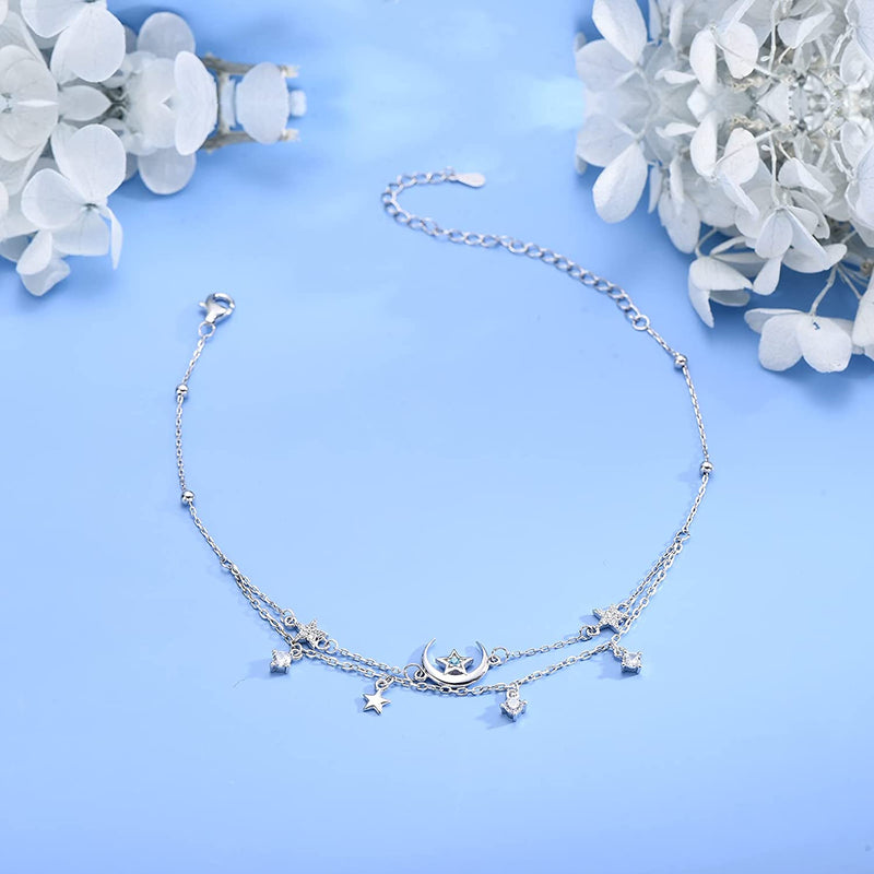 Moon And Star Sterling Silver Anklet