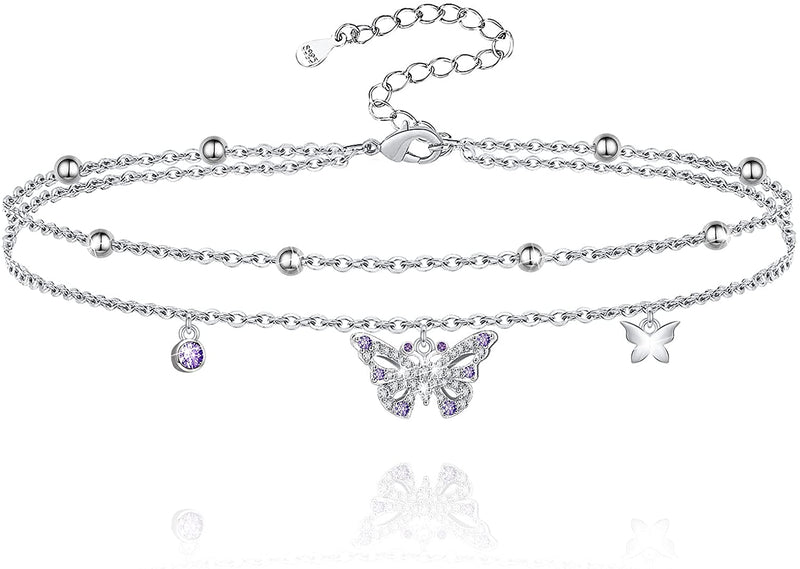 Butterfly Layered Sterling Silver Anklets Bracelet