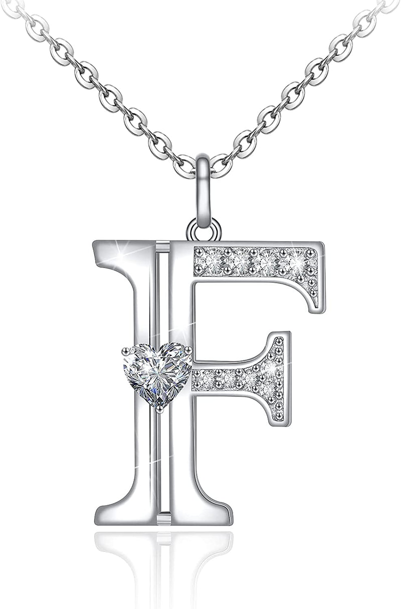 Initial Letter Heart Cubic Zirconia Sterling Silver Necklace