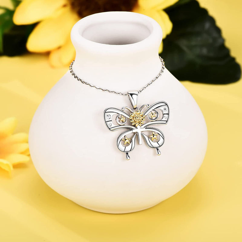 Sunflower Butterfly Sterling Silver Necklace