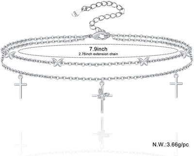 Butterfly Cross Sterling Silver Anklet