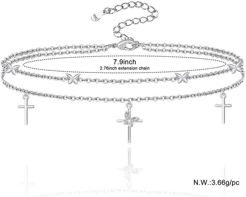 Butterfly Cross Sterling Silver Anklet