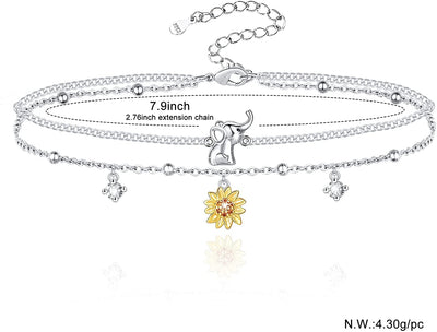 Sunflower Elephant Sterling Silver Anklet