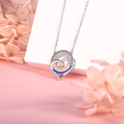 Y2K Enamel Rainbow Circle Heart Sterling Silver Necklace