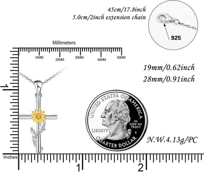 Sunflower Butterfly Cross Sterling Silver Necklace