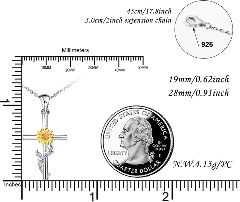 Sunflower Butterfly Cross Sterling Silver Necklace