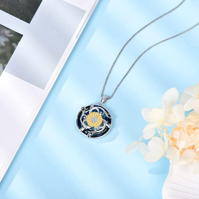 Sunflower With Blue Crystal Sterling Silver Necklace