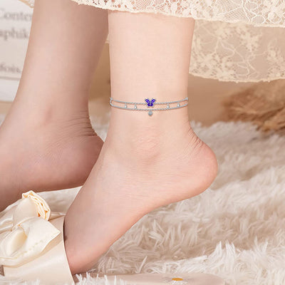 Double Layered Butterflies Sterling Silver Anklet