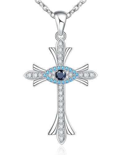 Evil Eye Cross Sterling Silver Necklace