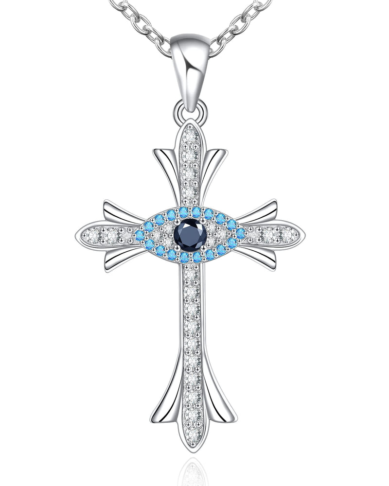 Evil Eye Cross Sterling Silver Necklace