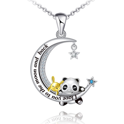 Panda and Rabbit Moon Sterling Silver Necklace