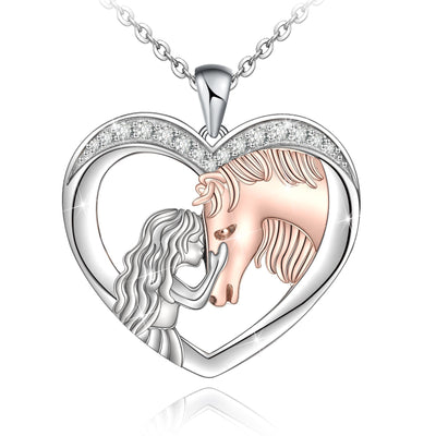 Horse And Girl Heart Sterling Silver Necklace