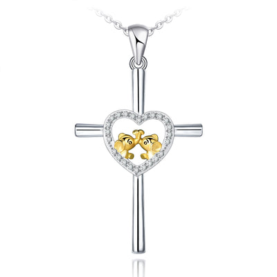 Cross Heart Elephant Friendship Sterling Silver Necklace