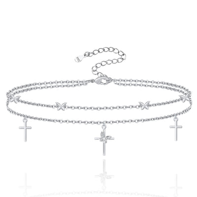 Butterfly Cross Sterling Silver Anklet