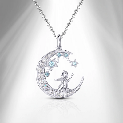 Zodiac Pisces 12 Constellation Birthstone Necklace Sterling Silver