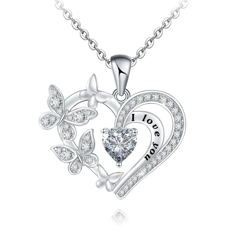 Double Butterfly Heart Sterling Silver Necklace