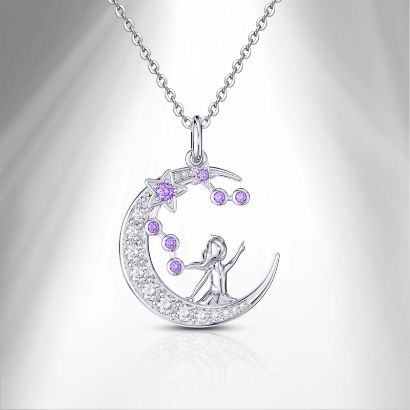 Zodiac Aquarius 12 Constellation Birthstone Necklace Sterling Silver