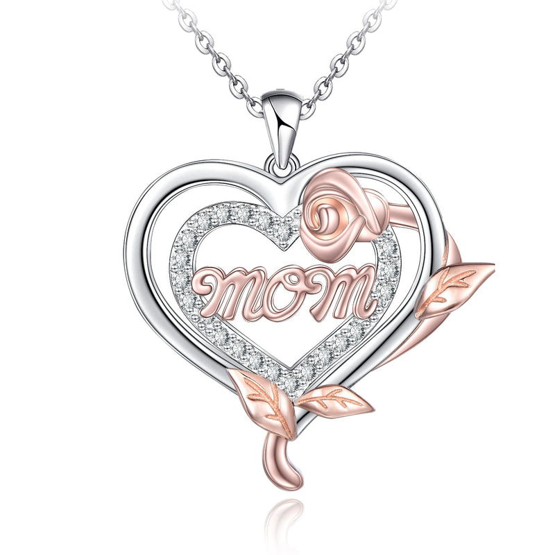 Rose Double Heart Sterling Silver Necklace