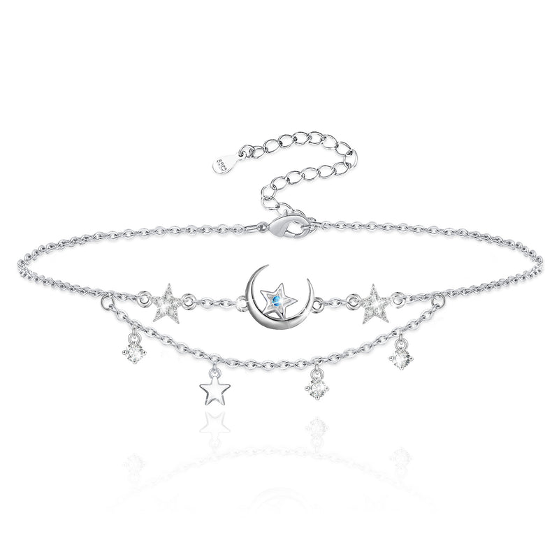 Moon And Star Sterling Silver Anklet