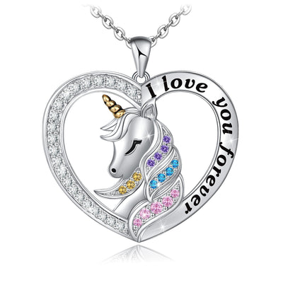 Heart Unicorn Crown Sterling Silver Necklace