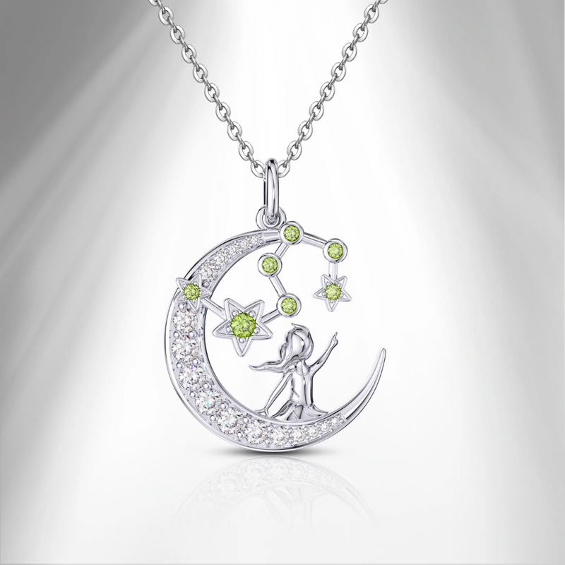 Zodiac Leo 12 Constellation Birthstone Necklace Sterling Silver