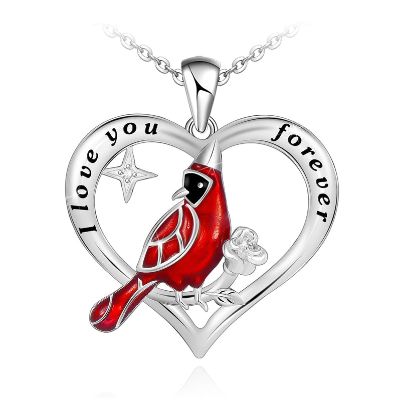 Cardinal Bird Heart Sterling Sliver Necklace