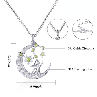 Zodiac Leo 12 Constellation Birthstone Necklace Sterling Silver