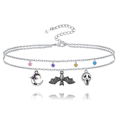Halloween Witches Ghost bat Charm Layered Sterling Silver Bracelets